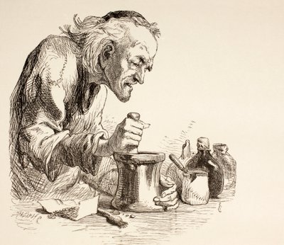 An Apothecary Grinding Herbs, from The Illustrated Library Shakespeare by English School